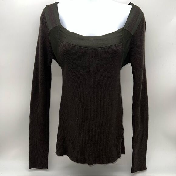 Gucci Olive and Brown Long Sleeve Ribbed Knit Top Shirt Made in Italy-Size L - Picture 2 of 12